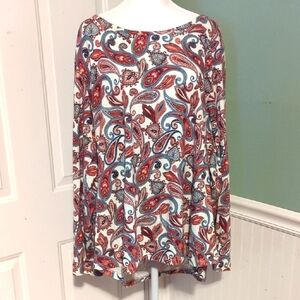 2X CROFT & Barrow Long Sleeve Paisley Shirt Top Scoop Neck Any Season Colorful